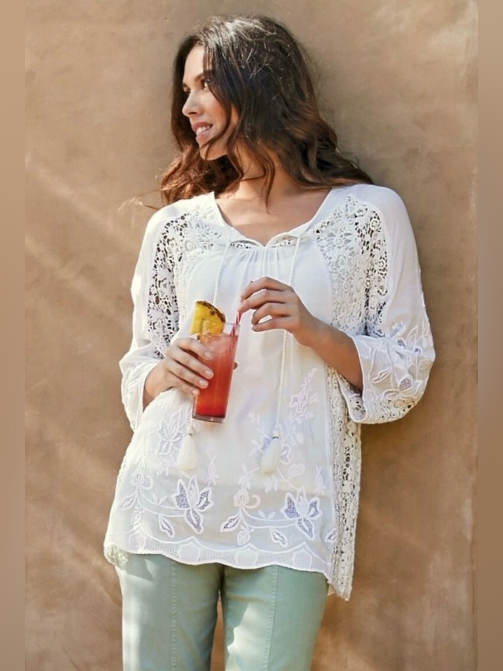 Soft Surroundings Ivory Crochet Lace Blouse XL